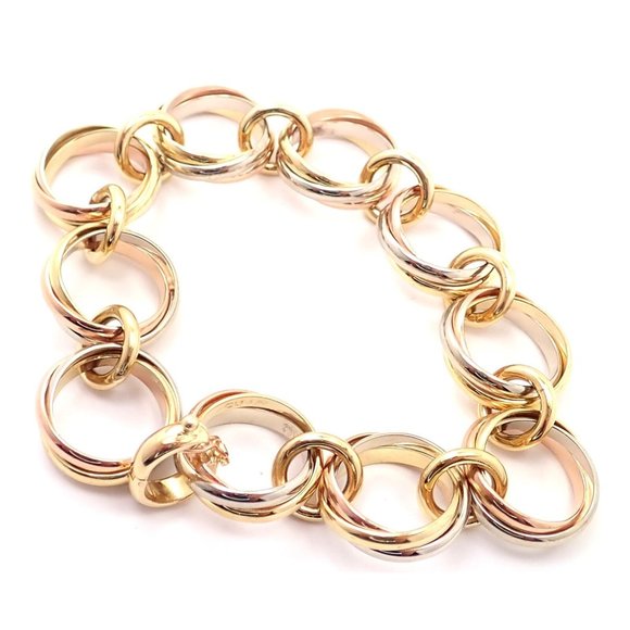 Authentic! Cartier Trinity 18k Multi Color Gold Round Wide Link Bracelet - Picture 2 of 12